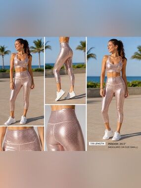 Carbon38 Metallic Rose 7/8 Gold High-Waist Leggings S
